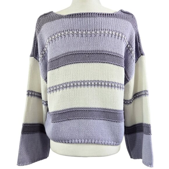 Sincerely Jules Lavender White Stripe Flare Sleeve Cropped Sweater Slouchy - Picture 2 of 8